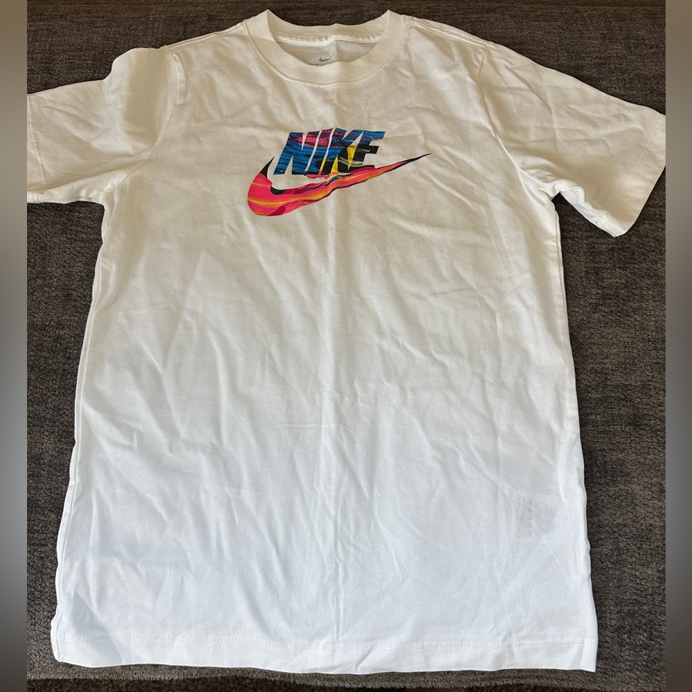 Nike White Tee with Colorful Logo